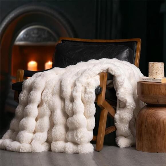 Ultra Soft Luxury Fluffy Ridgeline Faux Rabbit Fur Throw Blanket